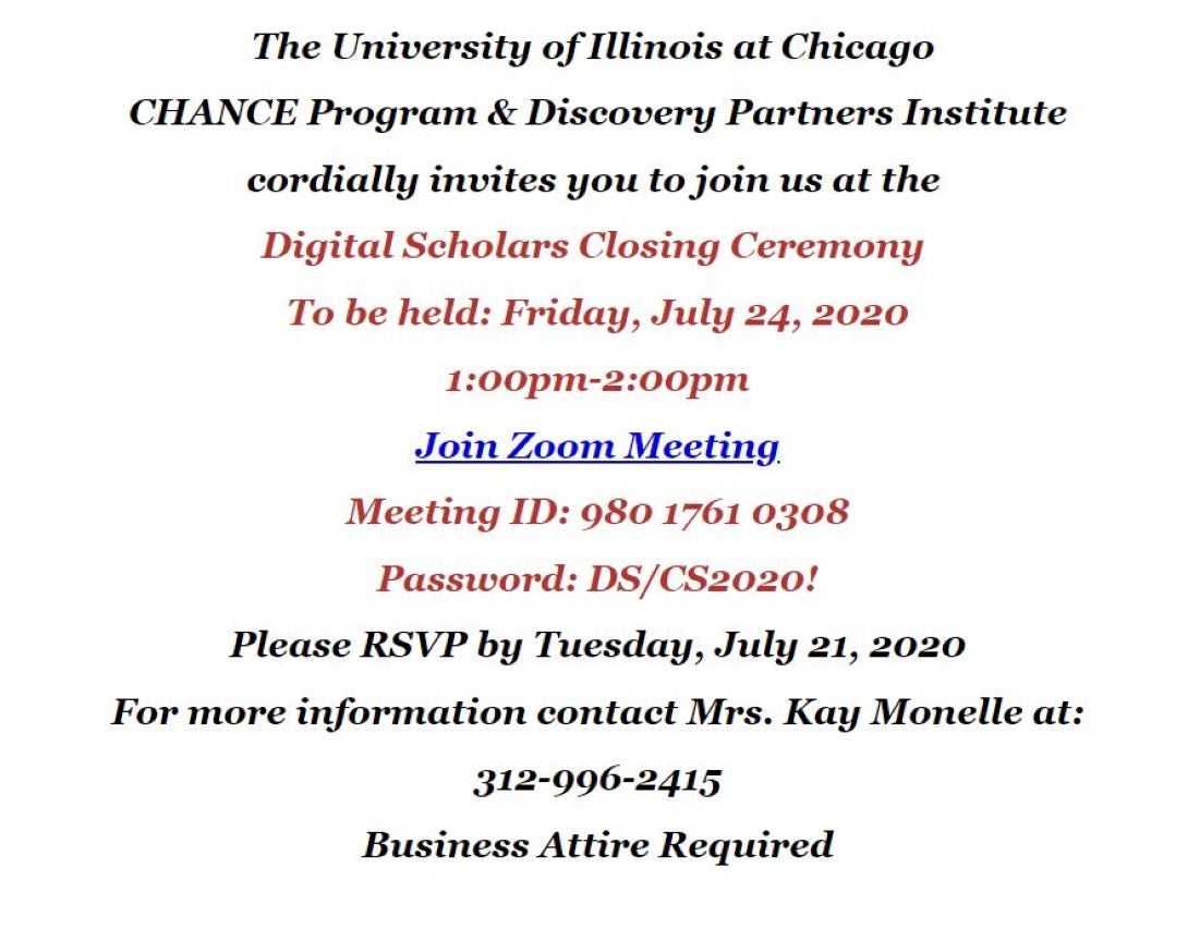 Virtual Summer Camps Closing Ceremonies Chance Program University Of Illinois Chicago