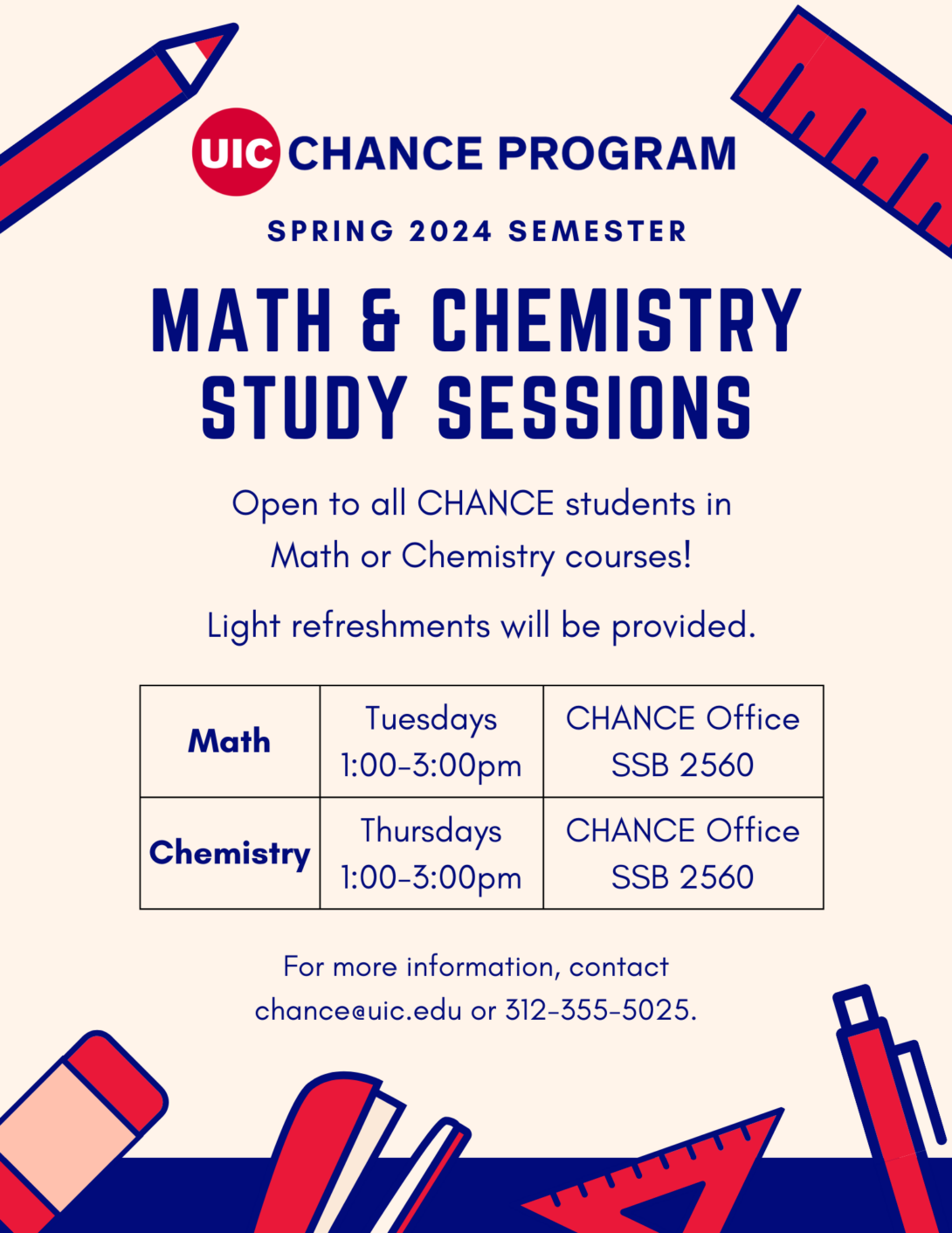 Flyer for Math and Chemistry Study Sessions