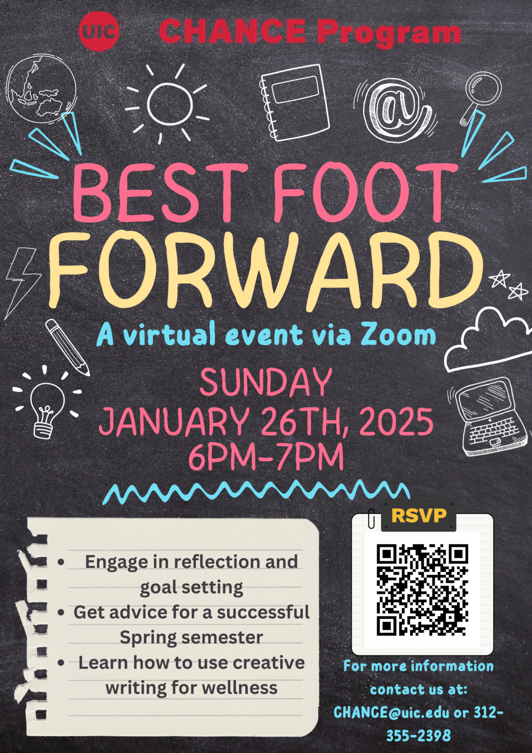 Best Foot Forward flyer featuring chalkboard drawings.