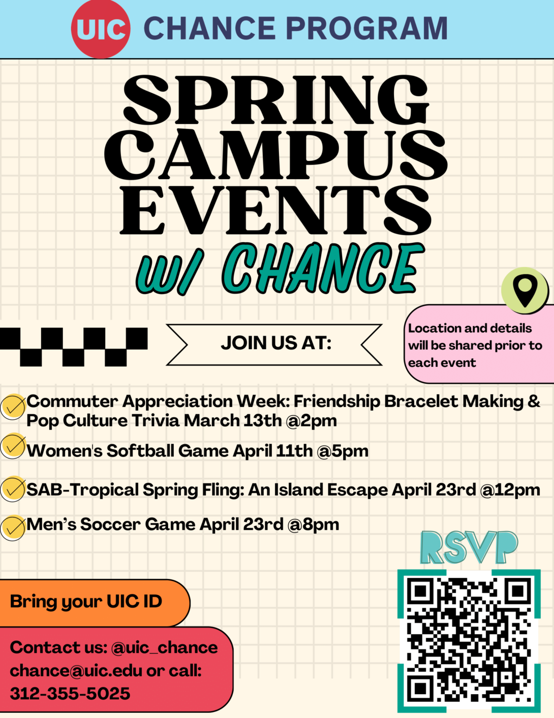 Spring Campus Events with CHANCE flyer.